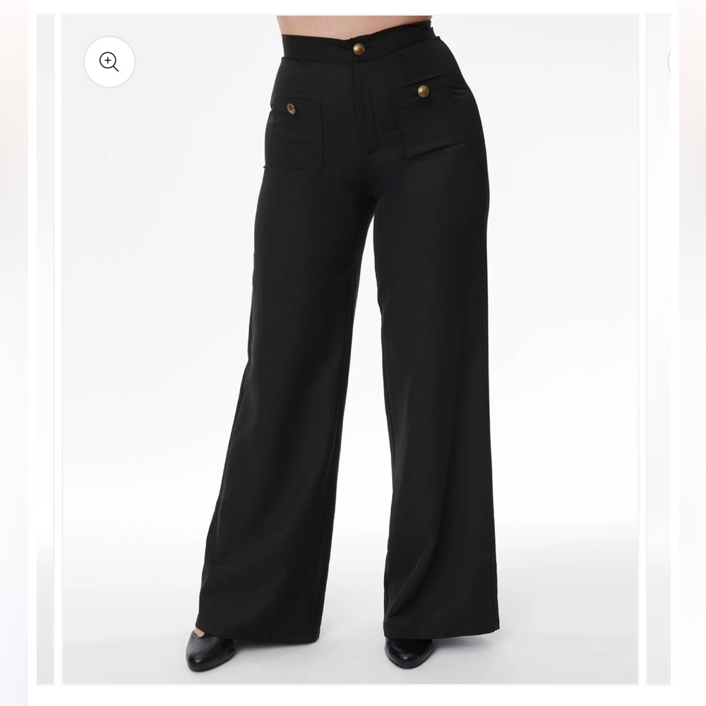 Smak Parlour Black & Gold Buttoned Wide Leg Trousers